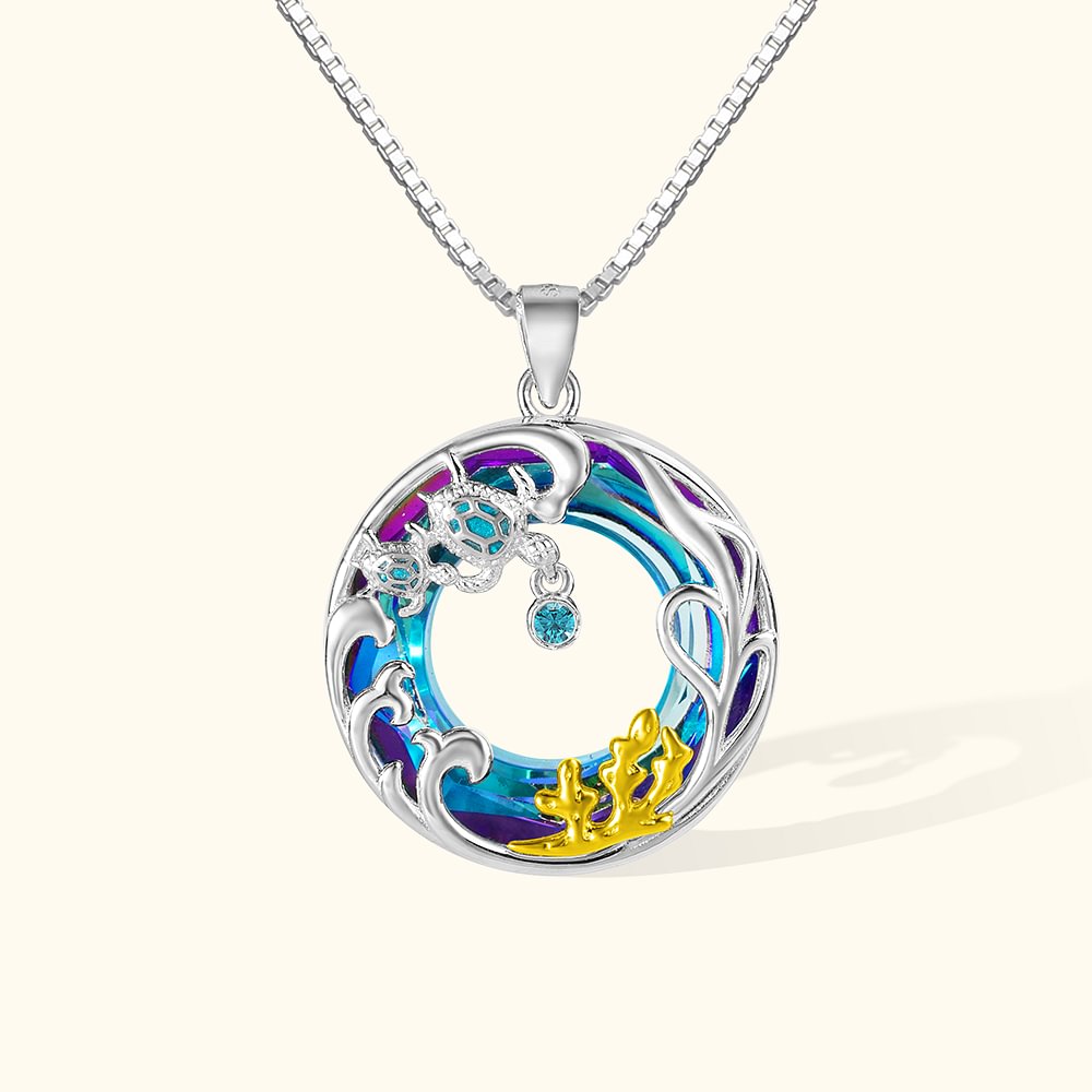 Personalisierte Sterling Silber Schildkröte Halskette mit Kristallen verziert
