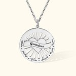 Personalised Middle Heart Shape Sun Rays Circle  Pendant Sterling Silver Necklace