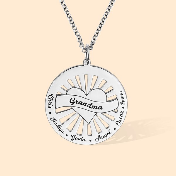 Gepersonaliseerde Midden Hart Vorm Zon Stralen Cirkel Hanger Sterling Zilver Ketting