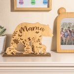 Set of 4 Personalized Mama Bear with Cubs Wood Desk Decor for Mom