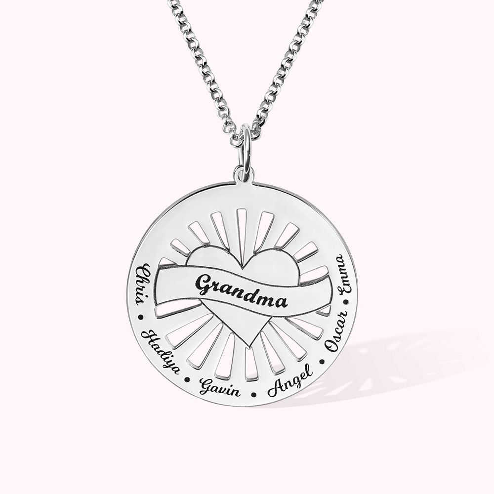 Personalisierte Mitte Herz Form Sonne Strahlen Kreis Anhänger Sterling Silber Halskette