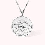 Personalisierte Mitte Herz Form Sonne Strahlen Kreis Anhänger Sterling Silber Halskette