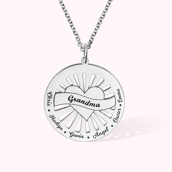 Personalisierte Mitte Herz Form Sonne Strahlen Kreis Anhänger Sterling Silber Halskette