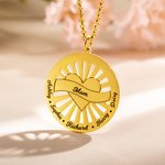 Personalisierte Mitte Herz Form Sonne Strahlen Kreis Anhänger Sterling Silber Halskette