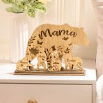 Set of 4 Personalized Mama Bear with Cubs Wood Desk Decor for Mom