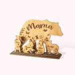 Set de 4 Décorations de Bureau en Bois Personnalisées avec Nom Famille Ours Cadeau Fête pour Mère