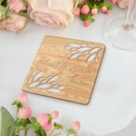 Sous-verres en Bois Personnalisés avec Nom et Date 10pc Dessous de Verre Évidage en Feuilles Cadeau de Mariage pour les Nouveaux Mariés Invités