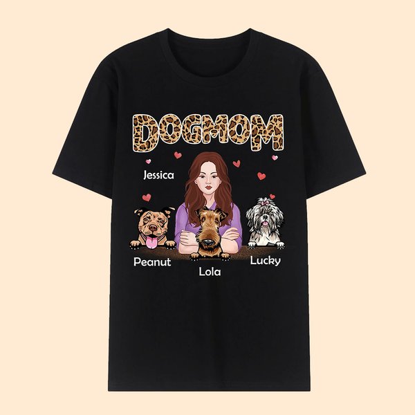 Gepersonaliseerd Katoenen Honden Mama T-shirt met Namen