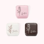 Personalized Leather Name Birth Flower Jewellery Box for Women Girls