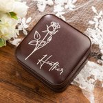 Personalised Leather Birth Flower Travel Jewellery Box with Name Portable Jewellery Case for Women Girls