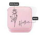 Personalized Leather Name Birth Flower Jewellery Box for Women Girls