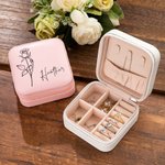 Personalised Leather Birth Flower Travel Jewellery Box with Name Portable Jewellery Case for Women Girls