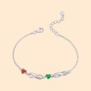 Bracelet d'infini personnalisé avec pierres de naissance et nom - Cadeau pour mère