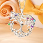 Collier Arbre de Vie Personnalisé avec 1-10 Pierres de Naissance Cadeau Fête des Mères pour Femme Maman Épouse