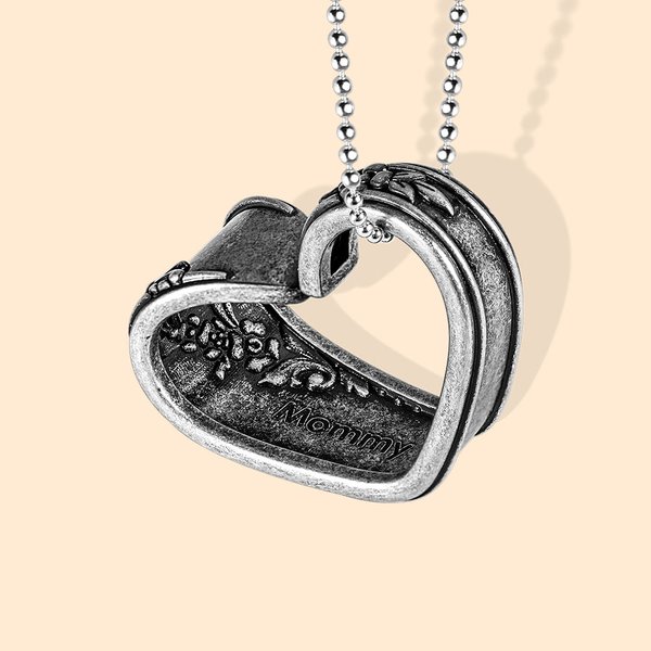 Personalised Floating Heart with Floral Pattern Spoon Vintage Necklace For Women