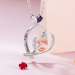 Pendentif Cœur Gravé Personnalisé avec Pierre de Naissance et Texte Cadeau d'Anniversaire pour Maman Enfant