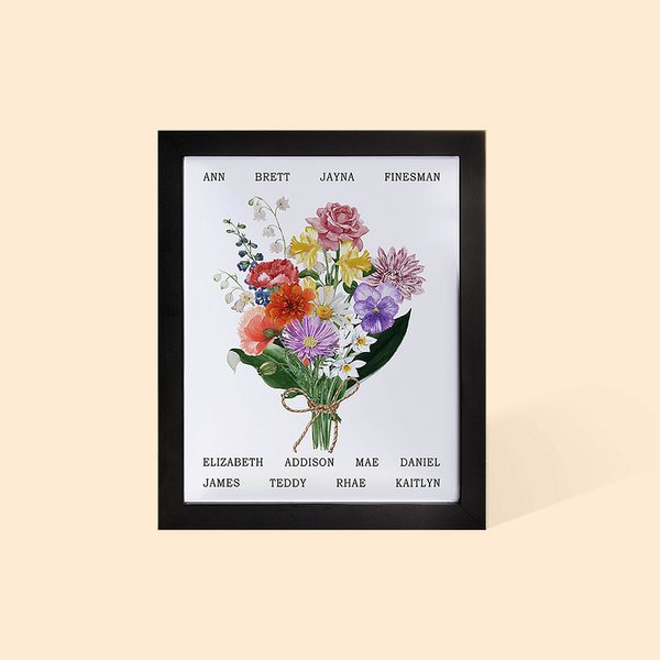Gepersonaliseerd Familie Geboortemaand Bloemenboeket Frame met 1-12 Namen Moederdag Verjaardagscadeau voor Moeder Oma