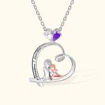 Pendentif Cœur Gravé Personnalisé avec Pierre de Naissance et Texte Cadeau d'Anniversaire pour Maman Enfant