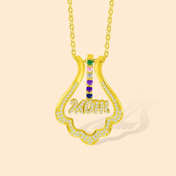 Personalised 1-6 Birthstones Ring Holder Mom Necklace for Mother's Day Gift