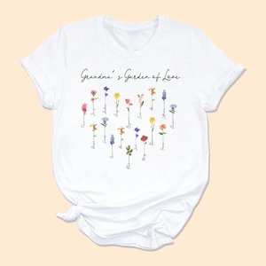 Famiglia personalizzata Acquerello Nascita Fiori Maglietta Regalo di compleanno per la nonna