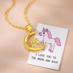 Collana personalizzata con ciondolo Unicorno Luna Fantasia con nome inciso Gioielli colorati in zircone Regalo di compleanno per ragazza, bambino, fig
