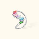 Personalized Stackable Emerald-Cut Birthstones Family Ring for Mother's Day Gifts