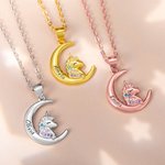 Gepersonaliseerde Fantasie Eenhoorn Maanhanger Ketting met Gegraveerde Naam Kleurrijke Zirkonia Sieraden Verjaardagscadeau voor Meisjes en Dochters