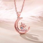 Gepersonaliseerde Fantasie Eenhoorn Maanhanger Ketting met Gegraveerde Naam Kleurrijke Zirkonia Sieraden Verjaardagscadeau voor Meisjes en Dochters