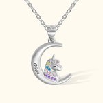 Gepersonaliseerde Fantasie Eenhoorn Maanhanger Ketting met Gegraveerde Naam Kleurrijke Zirkonia Sieraden Verjaardagscadeau voor Meisjes en Dochters