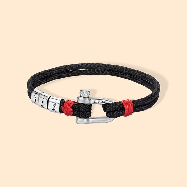 Pulsera de cuerda náutica minimalista personalizada con hebilla de ancla y 1-15 nombres de familia grabados Regalo de cumpleaños del Día del Padre par