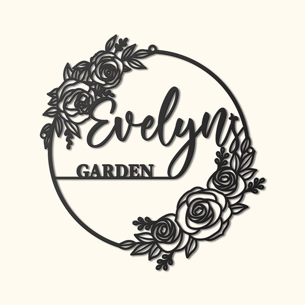 Segno artistico floreale personalizzato con nome Giardino all'aperto
