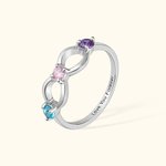 Personalized Infinity Ring with 3 Birthstone with Engraved Text Mother's Day Birthday Gift for Her
