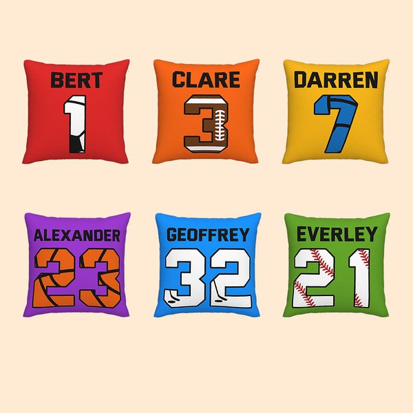 Housse de Coussin Personnalisée avec Numéro et Nom Style Sport de Balle Cadeau Décoratif de Maison Bureau pour Amateur de Sport