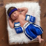 Personalised Leather Newborn Baby Boxing Gloves and Shorts Set with Embroidered Name Photo Props Birthday Sport Gift for Baby