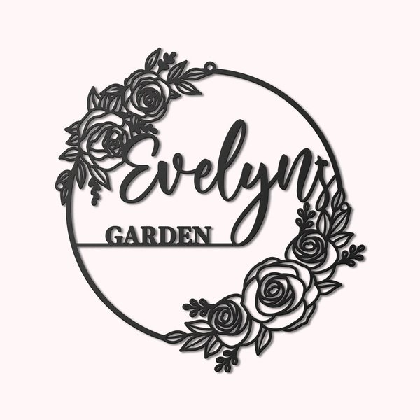 Signe d'art floral personnalisé avec nom pour le jardin extérieur