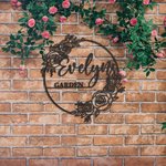 Segno artistico floreale personalizzato con nome Giardino all'aperto