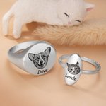 Personalised Engraved Pet Portrait Signet Ring Simple Jewellery with Name Birthday Gift for Pet Lovers