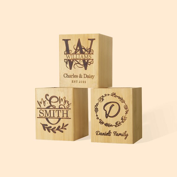 Personalized Bamboo Wood Kitchen Utensil Holder