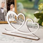 Personalized Wooden Two Hearts Table Decoration Sign with Name and Date for Wedding Anniversary Gift for Couple