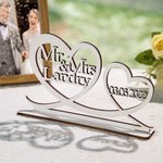 Personalized Wooden Two Hearts Table Decoration Sign with Name and Date for Wedding Anniversary Gift for Couple