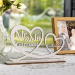 Personalized Wooden Two Hearts Table Decoration Sign with Name and Date for Wedding Anniversary Gift for Couple
