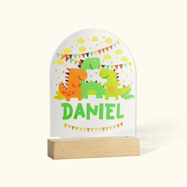 Luce notturna personalizzata a colori Dinosauro Fantasia Unicorno Spazio con il nome del bambino