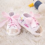 Personalizzato Baby Girl fantasia Unicorn Sequin Toddler scarpe da passeggio con nome Baby Shower regalo di compleanno per il neonato