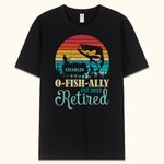 T-shirt noir en coton avec le nom et l'année de la retraite de O-FISH-ALLY.