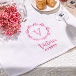 Torchon à Nid d’Abeille Personnalisé avec Initiale et Année Décoration de Cuisine Cadeau de Retraite pour la Famille