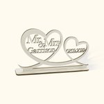 Personalized Wooden Two Hearts Table Decoration Sign with Name and Date for Wedding Anniversary Gift for Couple