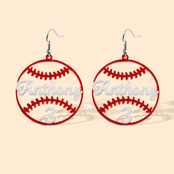 Personalised Name Baseball Dangle Earrings for Women