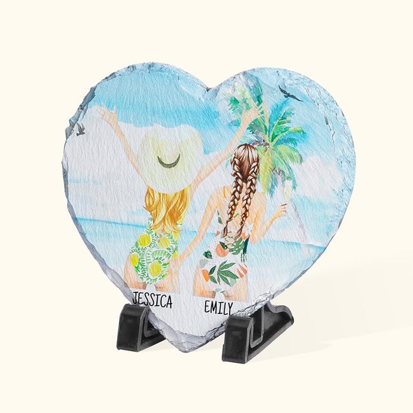 Gepersonaliseerd Besties Strand Vakantie Stijl Hart Leisteen Bureau Decoratie