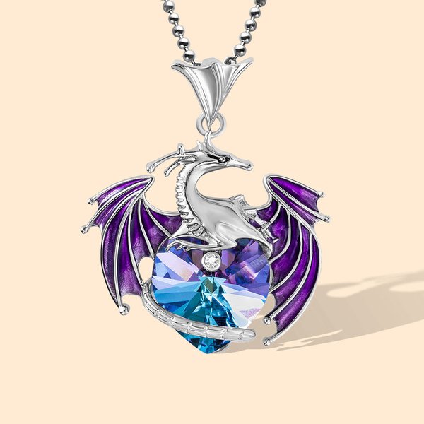 Collar Personalizado Dragón Adornado con Círculo y Corazón de Cristal