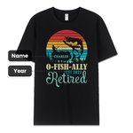T-shirt noir en coton avec le nom et l'année de la retraite de O-FISH-ALLY.